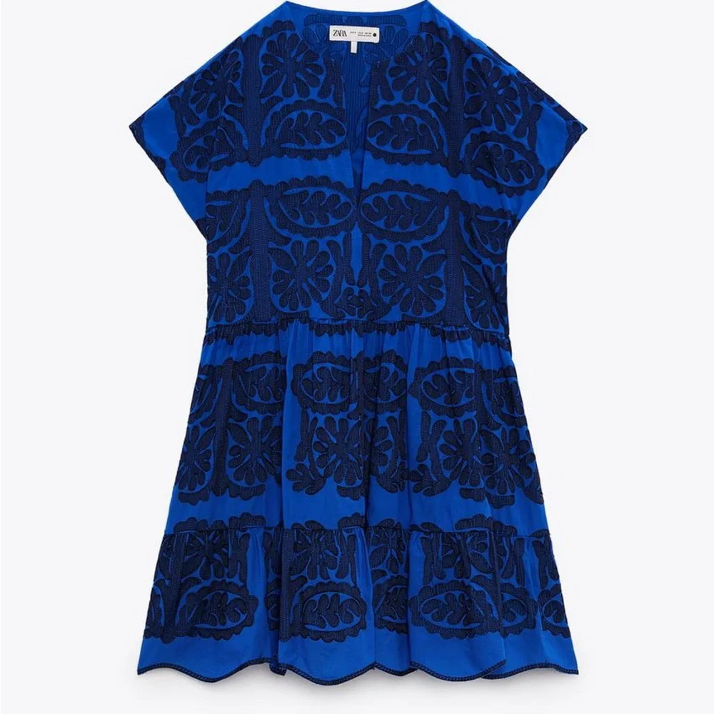 Zara Blue and Black Embroideted Dress - Picture 1 of 7